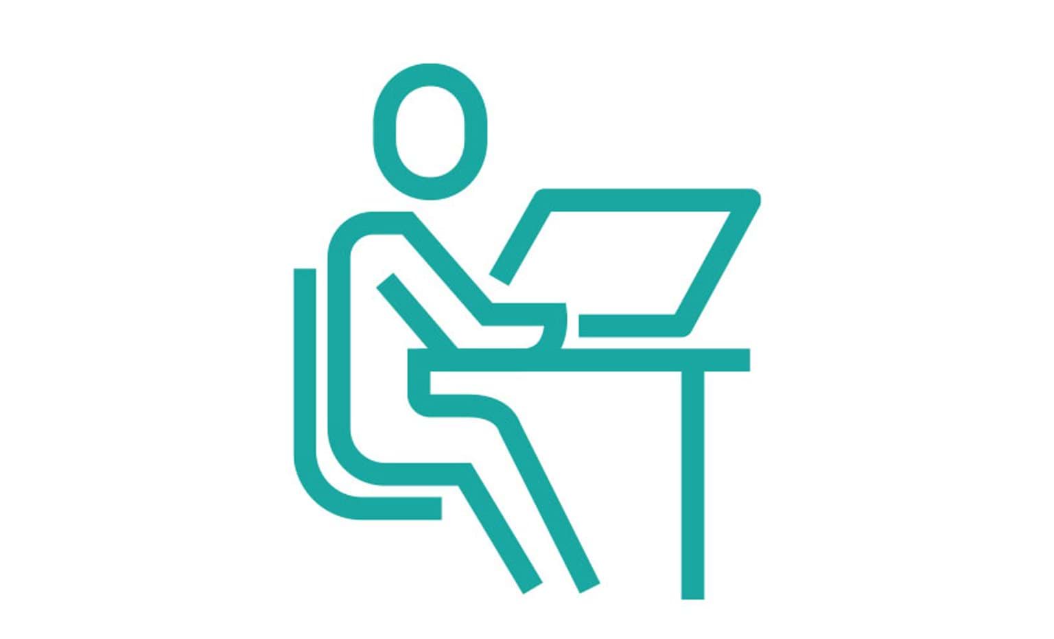 icon of a person sitting at a computer 