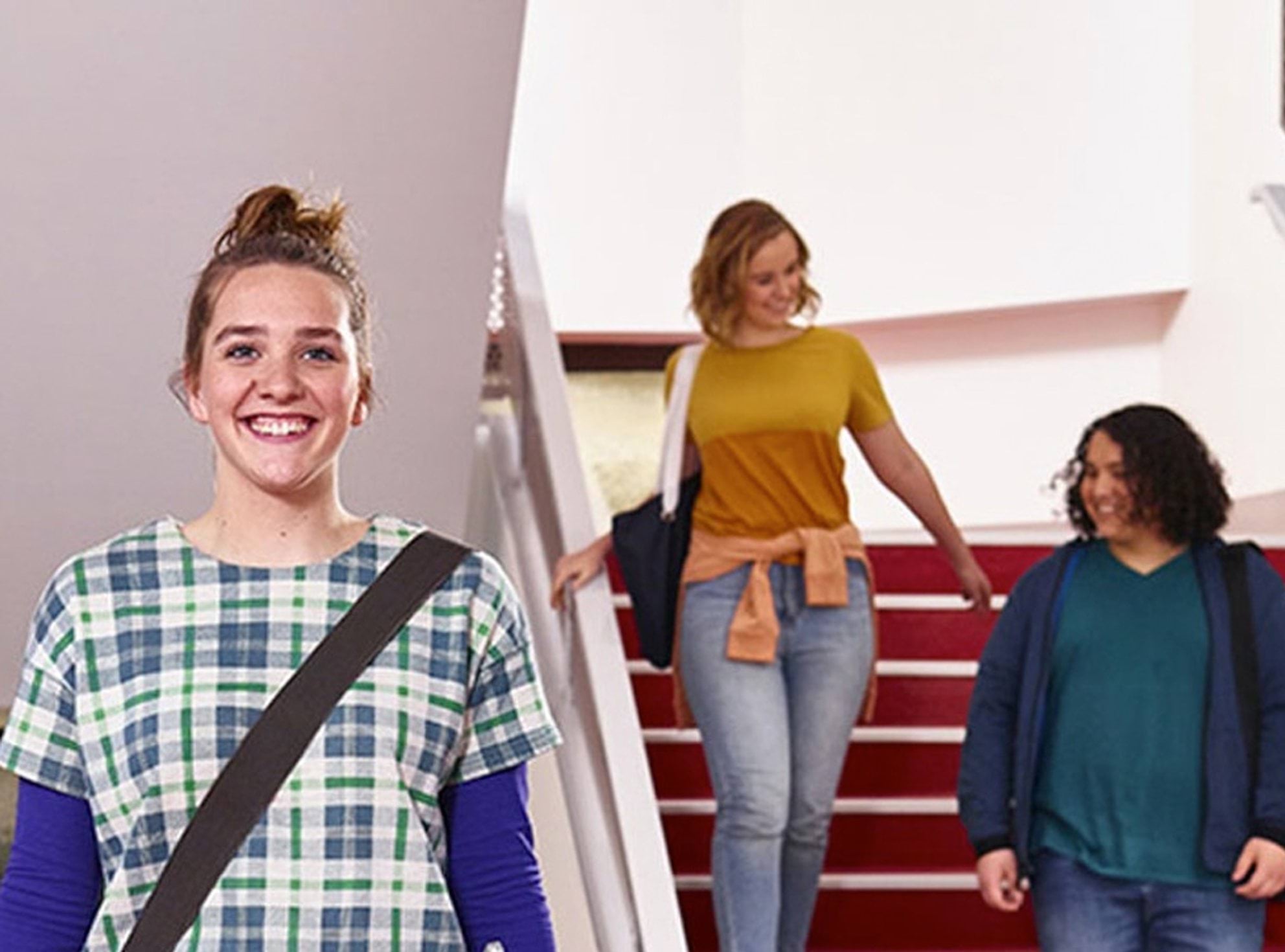 Students walking on stairs