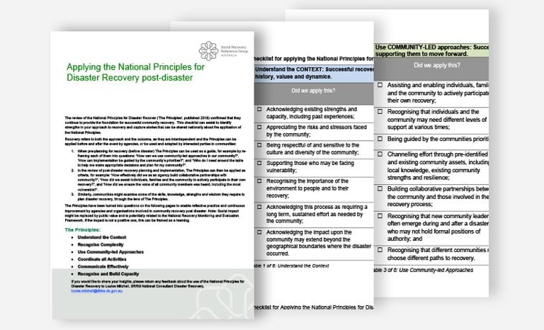Applying the National Principles for Disaster Recovery post-disaster ...