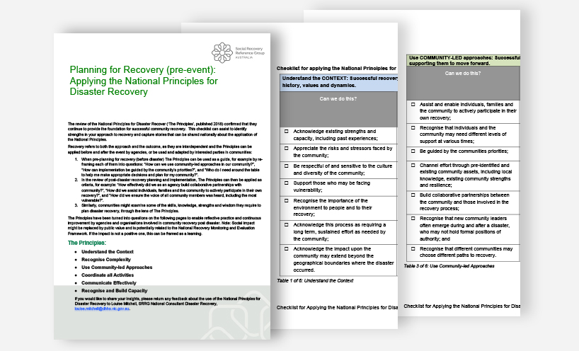 Planning for Recovery (pre-event): Applying the National Principles for ...