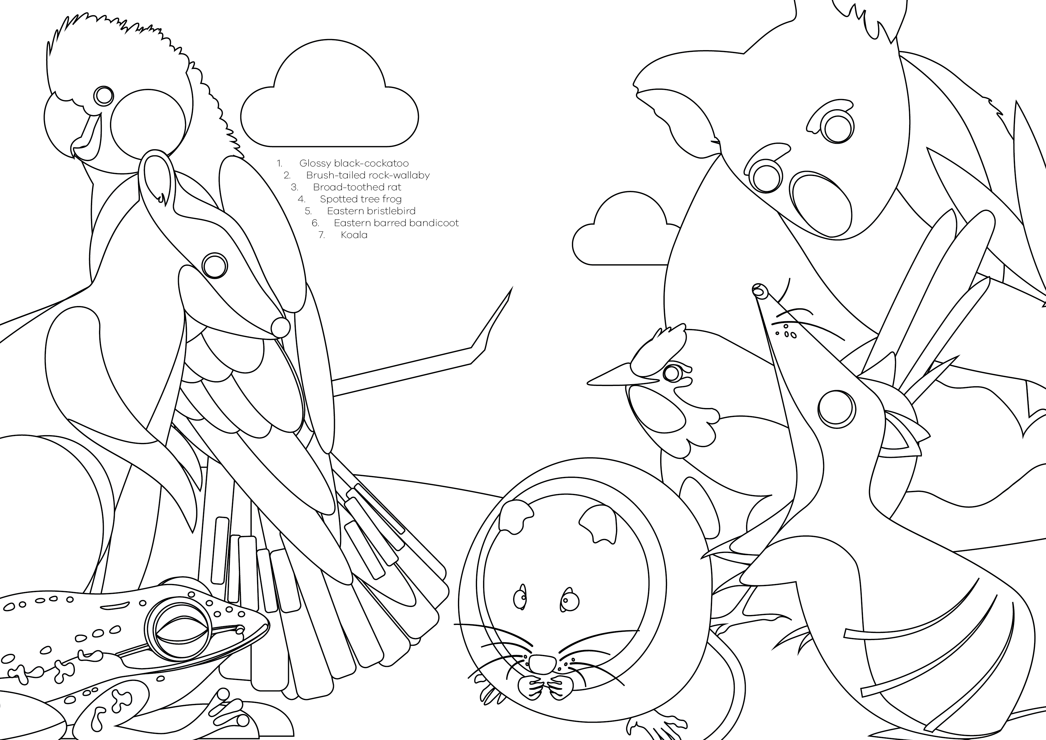 Colour in activity for kids with native Australian animals