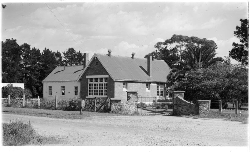 Black and white photograph of the Hastings school building