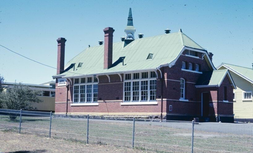Photograph of the Skipton brick school building. 
