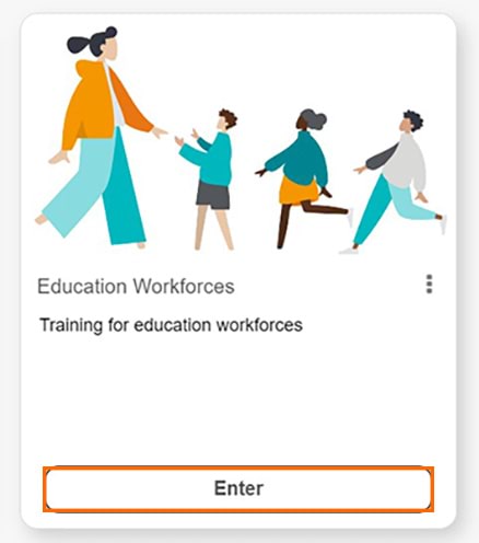 Screenshot of the Education Workforces tile on the Homepage of the Information Sharing and MARAM Online Learning System