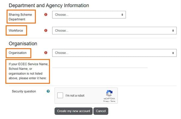 This is a screenshot of part of the New Account form