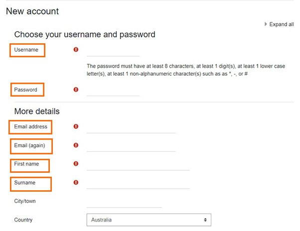 Screenshot of part of the New Account Form 
