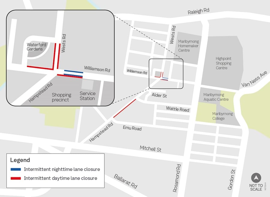 Image of map showing the road closures during works on Hampstead Road