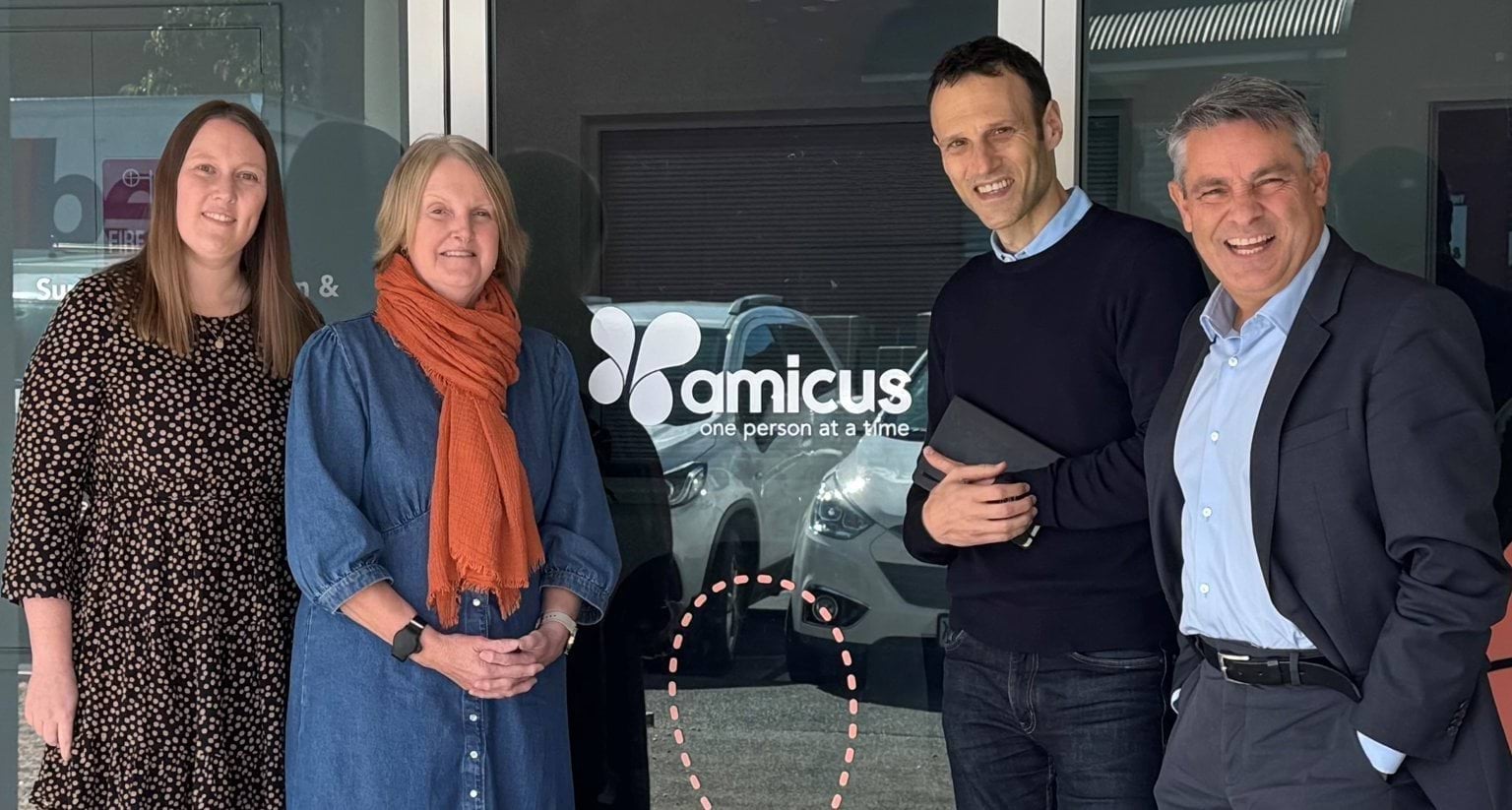 Social Services Regulator Jonathan Kaplan with staff from Amicus Community Services in Kangaroo Flat