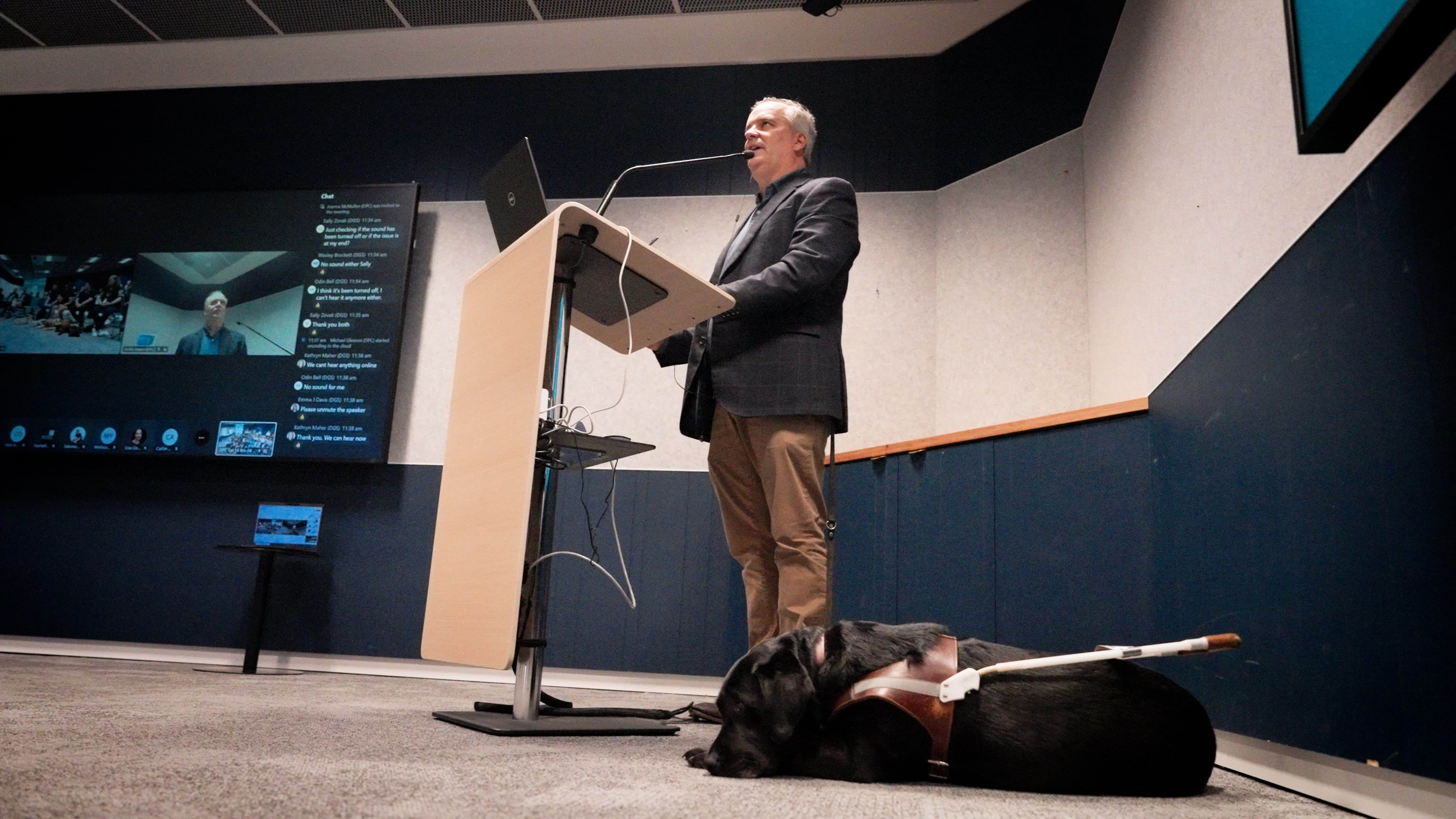 Chris Edwards with his seeing eye dog, Eva