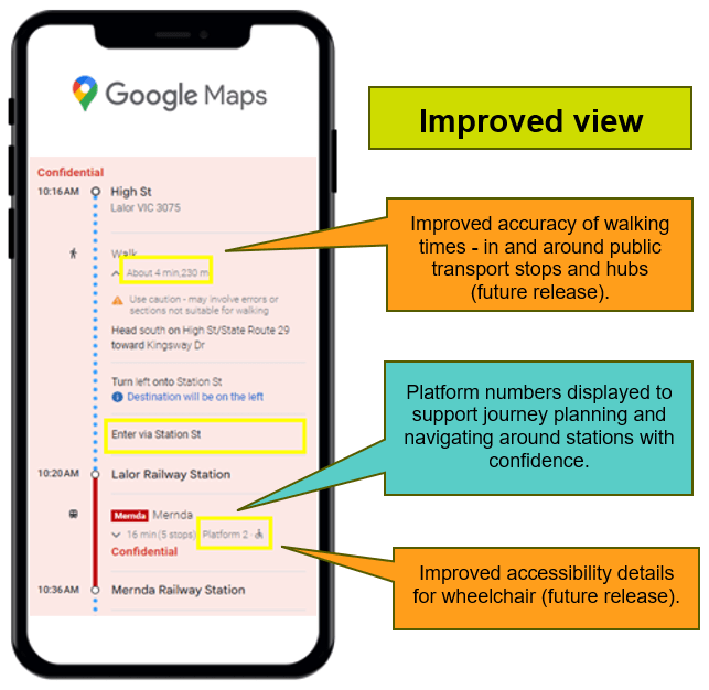 Image of a phone screen showing data updates to journey information on Google Maps.