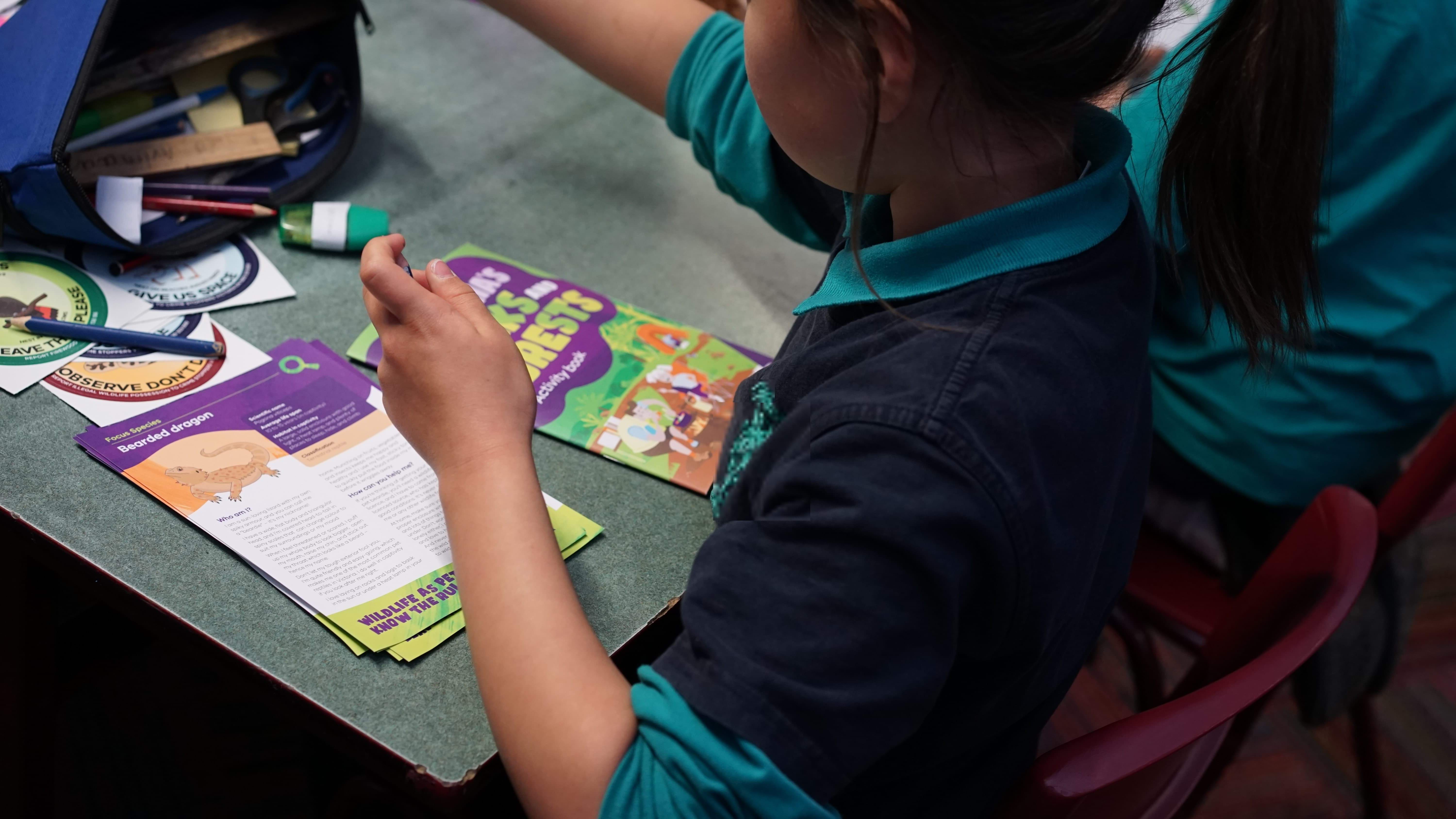 Primary school student completing Conservation Regulator activity sheet
