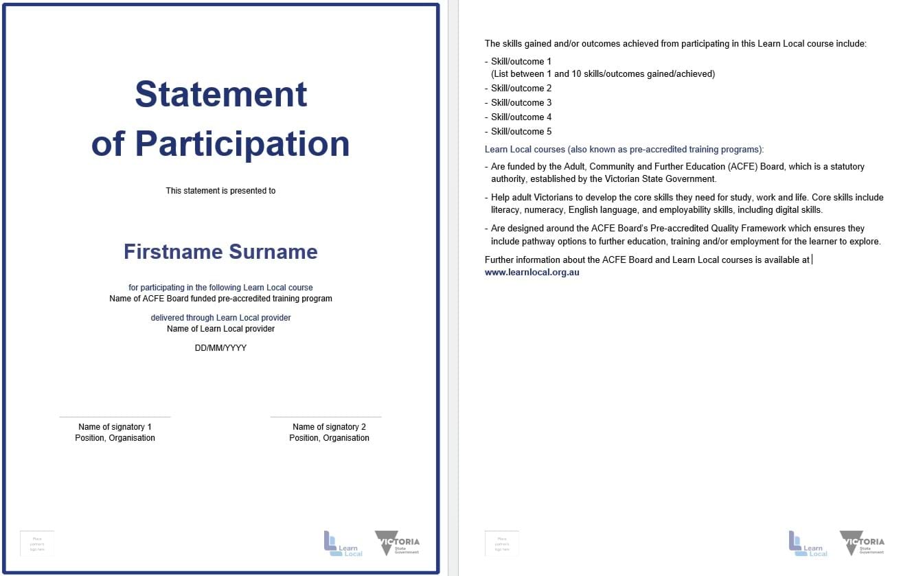Learn Local Statement of Participation