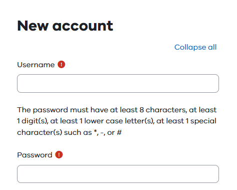 Information Sharing and MARAM Online Learning System New Account creation page with username and password fields.