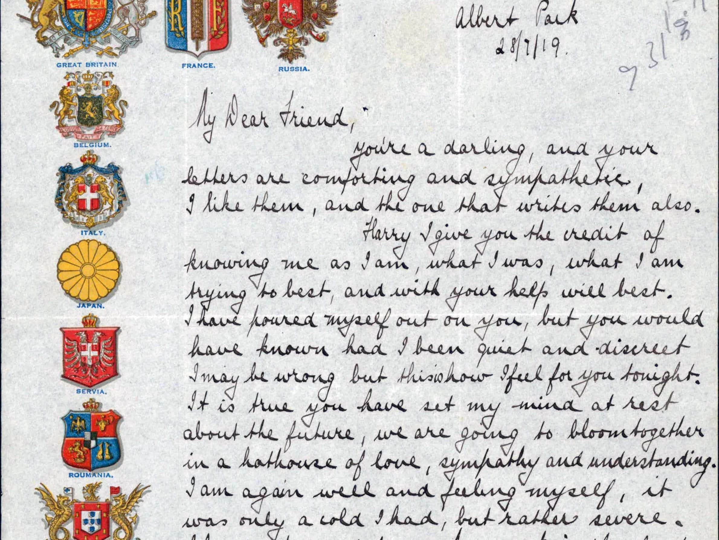 A love letter written in 1919 between Melbourne men Ben Morris and Harry Bruin (Criminal Trial Briefs, VPRS 30/P0000, 100). You can hear their story, as well as other queer stories from the archives, in Episode 9 of Public Record Office Victoria (PROV)’s award-winning podcast ‘Look history in the eye’.  