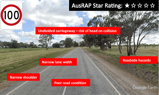Image of a high speed country road rated as a one star Ausrap