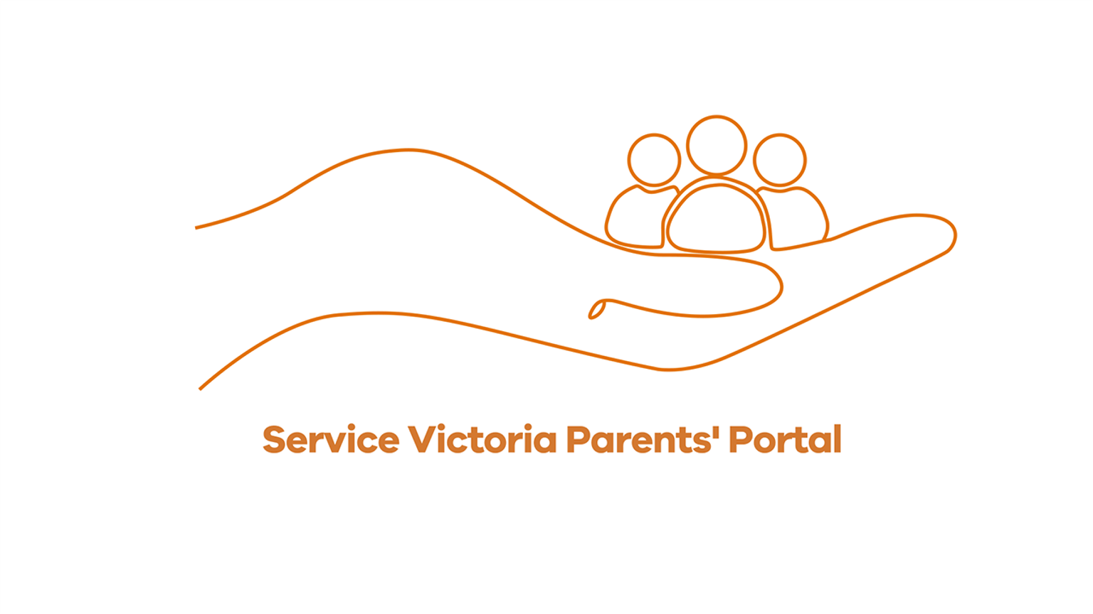 Text says 'Service Victoria Parents' Portal' with hand graphic holding people