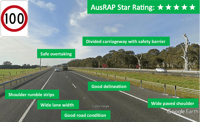 Image of a five star Ausrap safety rated high speed rural road