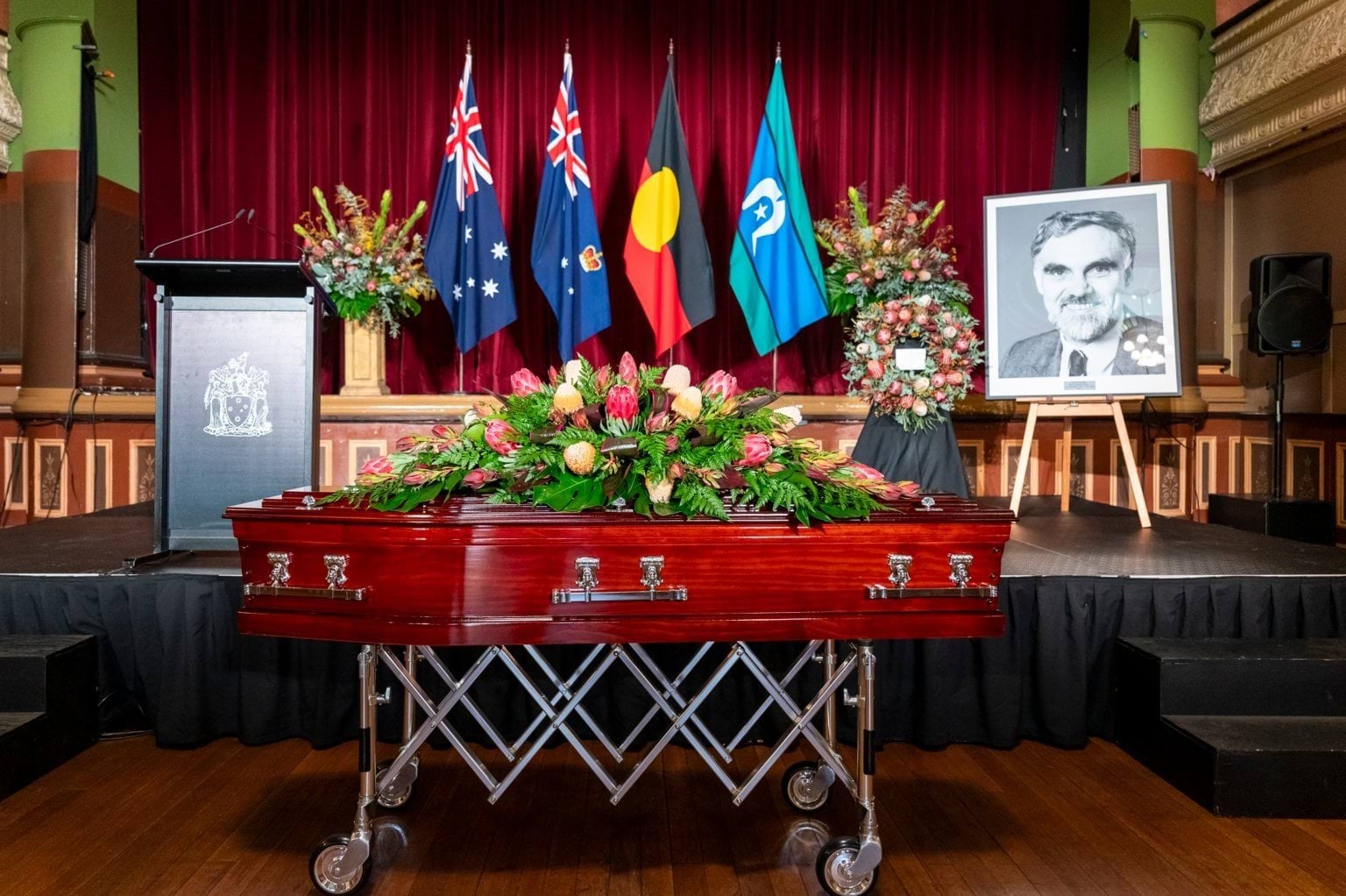 State Funeral Service for The Honourable Barry Pullen - Casket and flowers