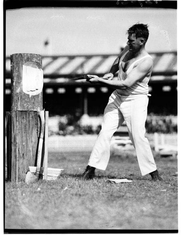 Woodchopping competition at one of the 1930s shows (VPRS12903) 