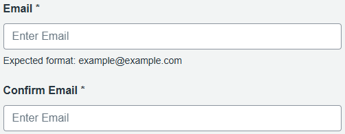 Account creation form with 'Email' and 'Confirm email' fields.