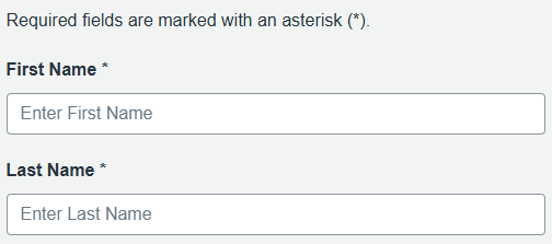 Account creation form with 'First name' and 'Last name' fields.
