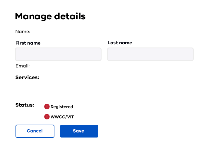 The manage details screen in Child Link.