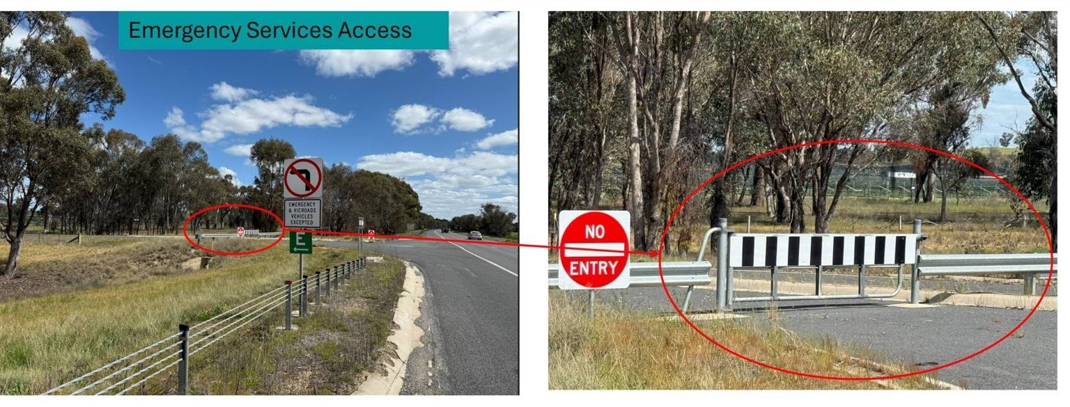 Image 2 shows an example of an existing authorised access point to a declared freeway (Section 13 provides information on Authorised Access Points).