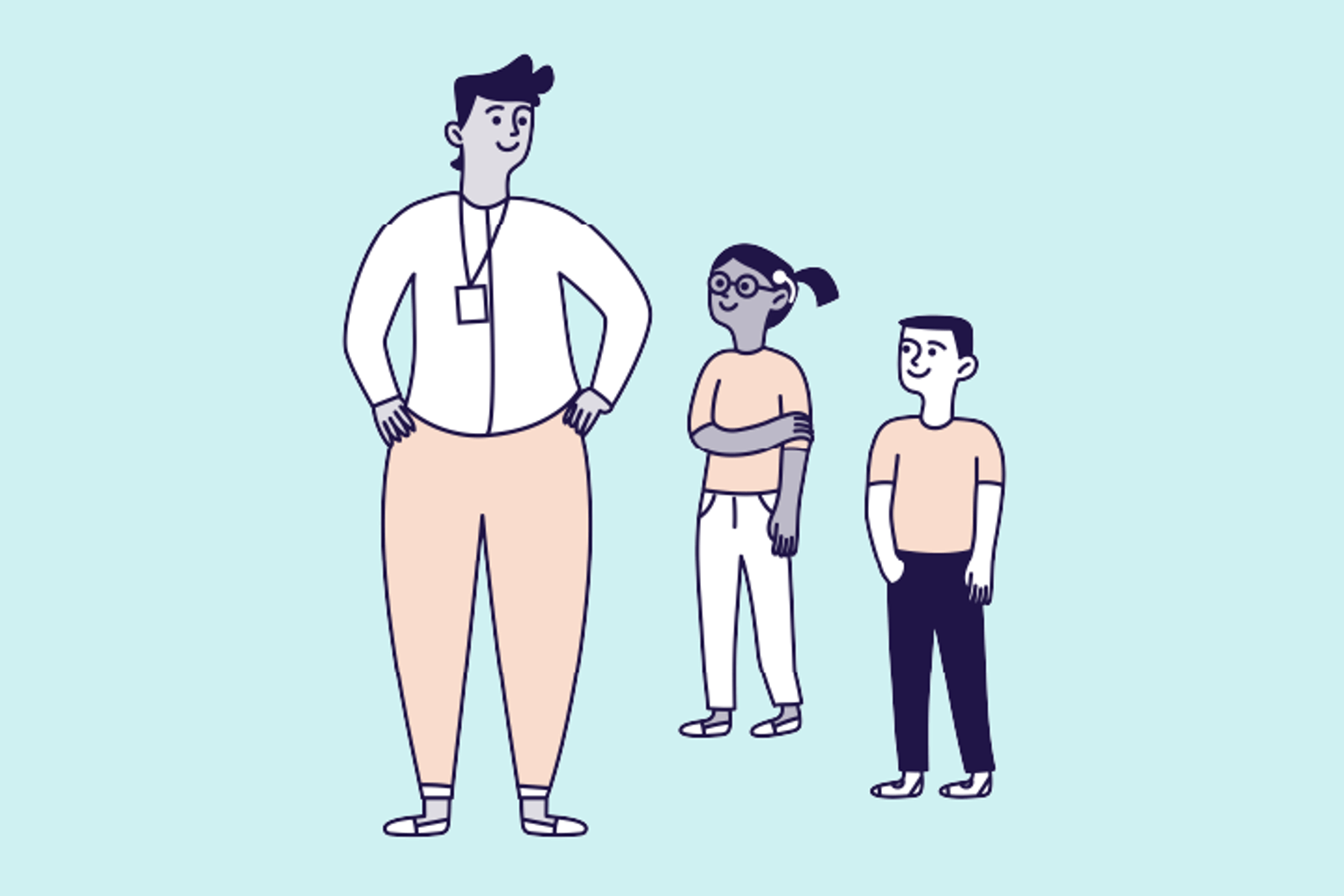 Illustration of an adult and two children standing together