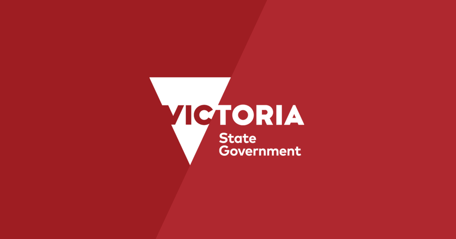 Victorian Government logo in white over a red background
