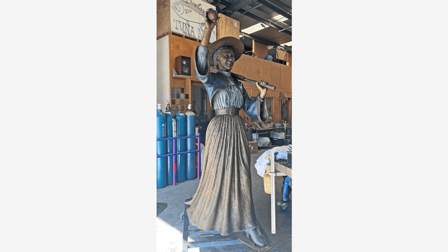 Barbara Rae statue - finished bronze in foundry, full length