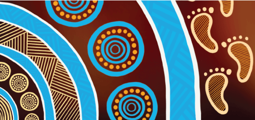 A first nations artwork showing circles and footprints