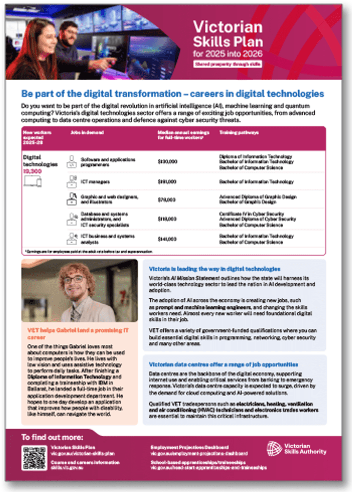 Victorian Skills Plan for 2025 into 2026 – digital technologies fact ...