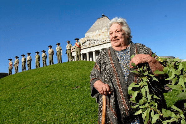Aunty Dot Peters at the Shrine of Remembrance