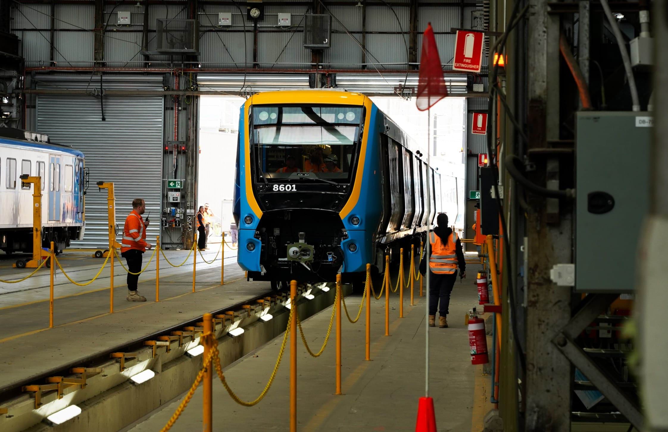 X'Trapolis 2.0 train is delivered to Newport inside a maintenance shed.