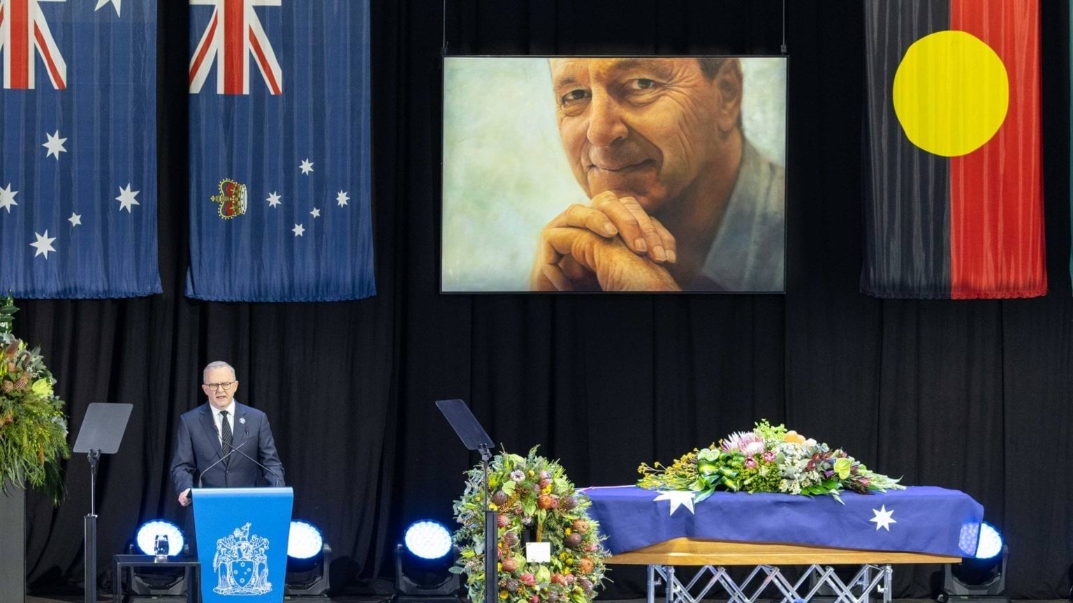 Prime Minister Anthony Albanese speaks at Neale Daniher AO's State Funeral Service