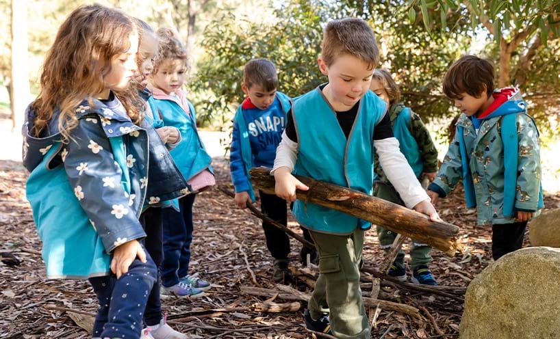 Children playing in nature with their weather jackets on