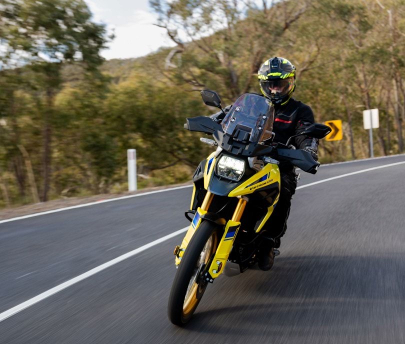 Motorcyclist riding around a bend