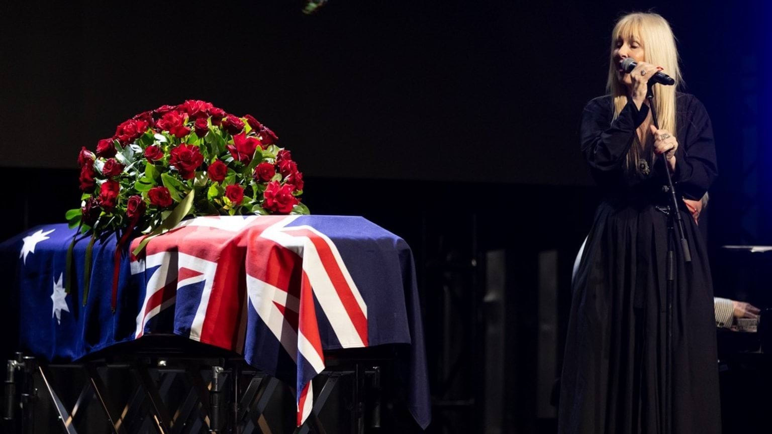Nikki Nicholls performed the song 'you are so beautiful' next to Derryn Hinch's coffin at his State Funeral Service