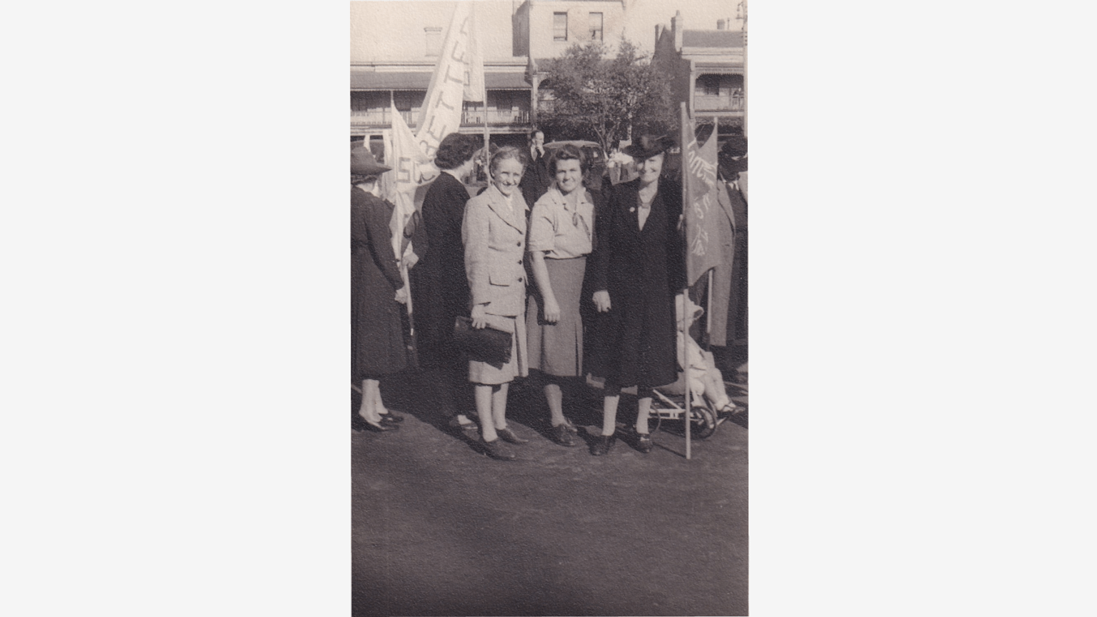 Auxiliary members at the May Day March: Elsie Hamilton, Nancy Stirton and Meg Foster