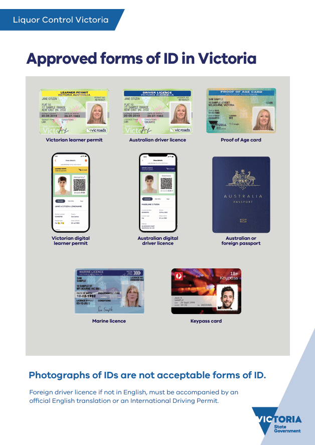 Approved forms of ID in Victoria poster with images of all approved forms of ID