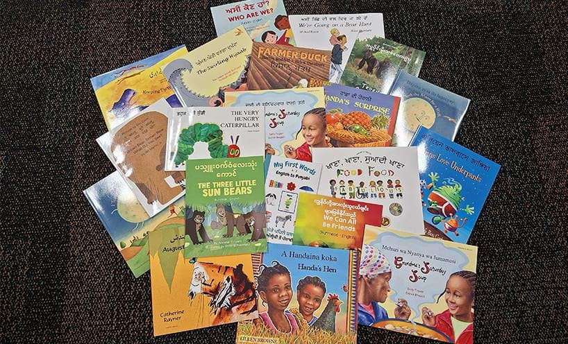 Books of stories from different cultures displayed