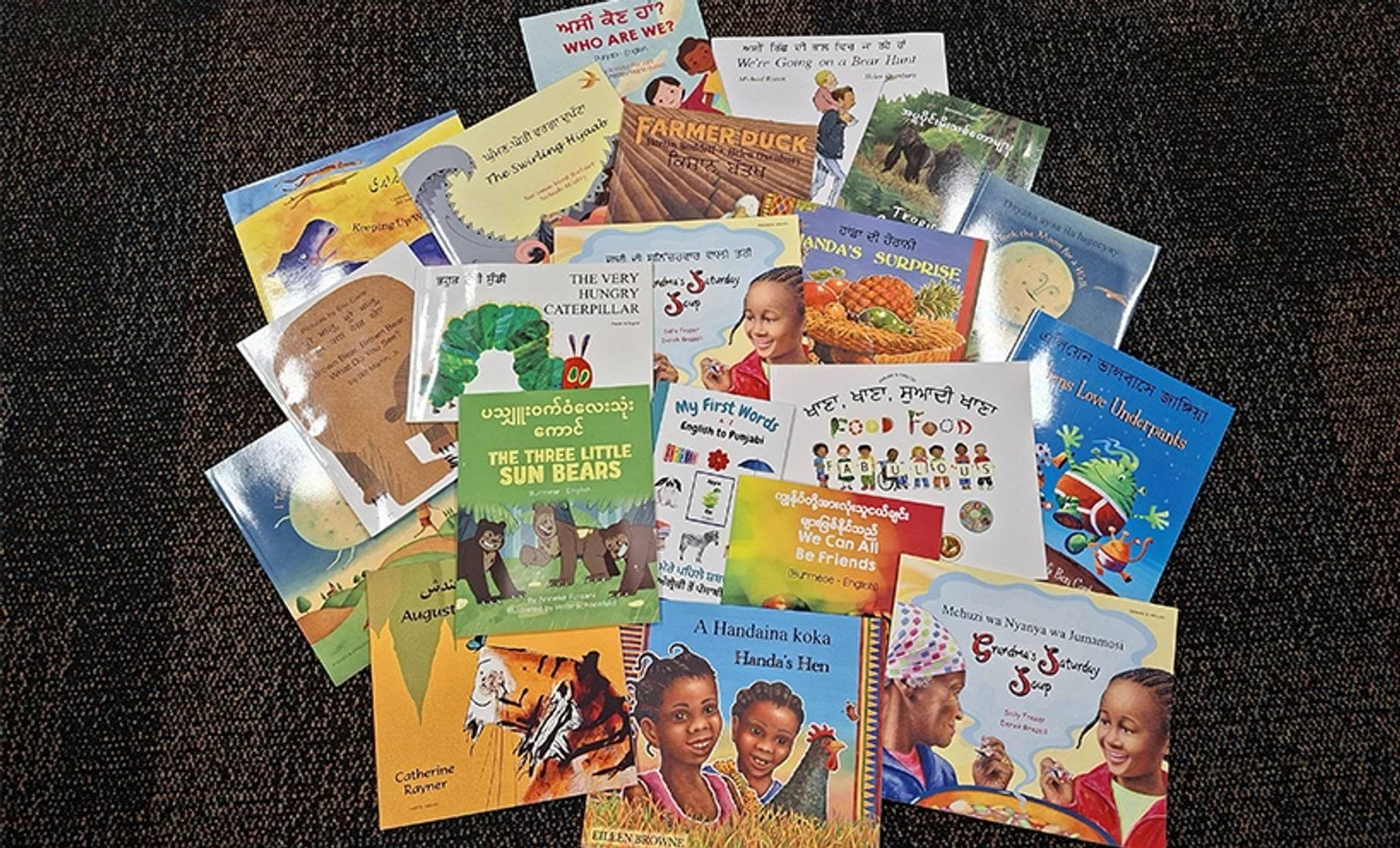 Books of stories from different cultures displayed