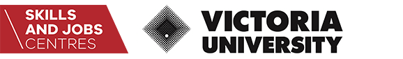 Skills and Jobs Centre logo and Victoria University logo