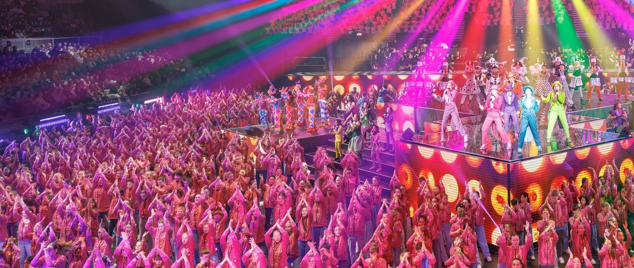 A large group of students performing in the Victorian State Schools Spectacular.
