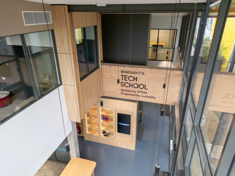 Interior of Wangaratta Tech school showing 2 levels.